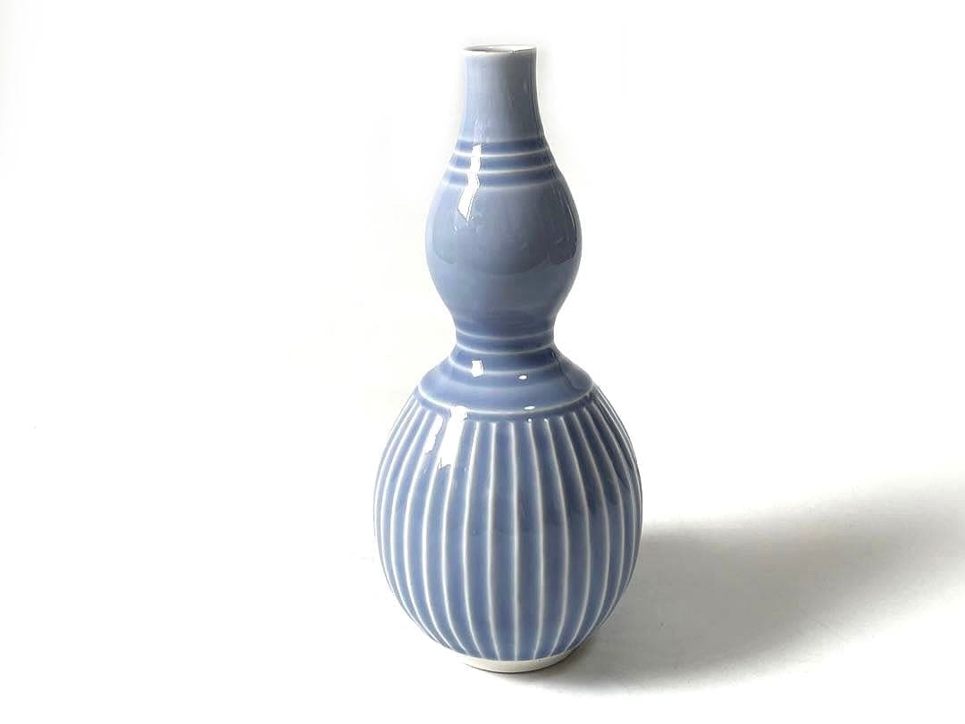 陶芸家　作家物　荒谷翔　海碧釉　瓢徳利　瓢箪　花入　一輪挿し　花瓶　共箱