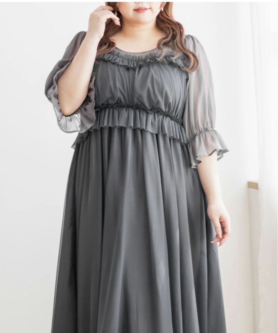 フリルデザインチュールワンピースドレス