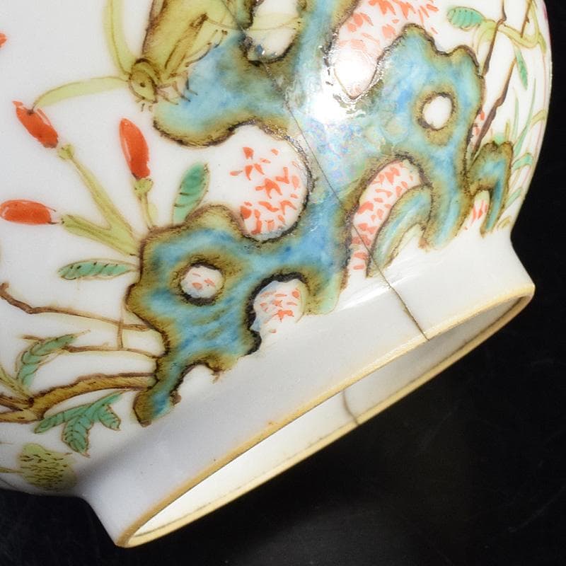 中国　大清光緒年製　粉彩花昆虫文碗　V　7805E