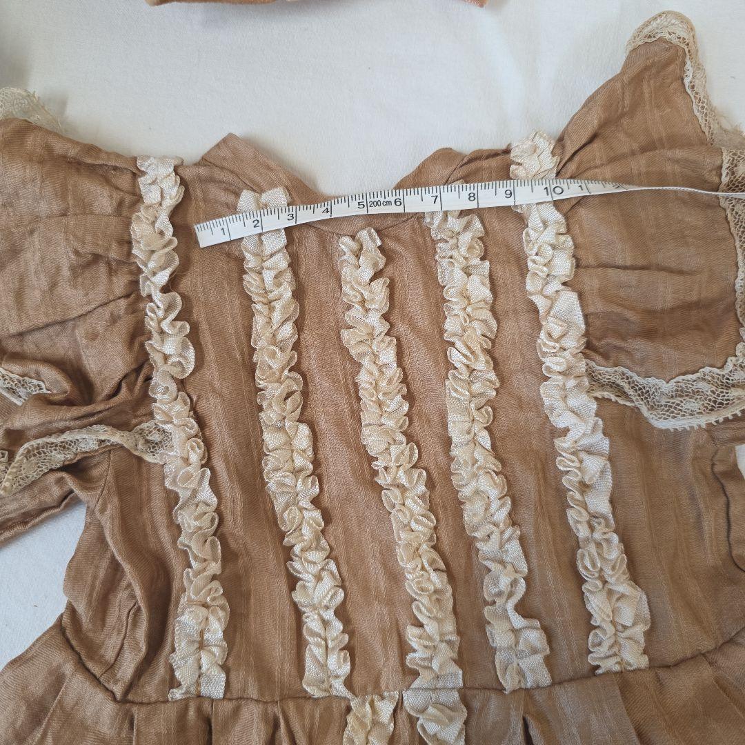 アンティーク　ビスクドール用ドレス　チョコレート色　布花ボネ付き