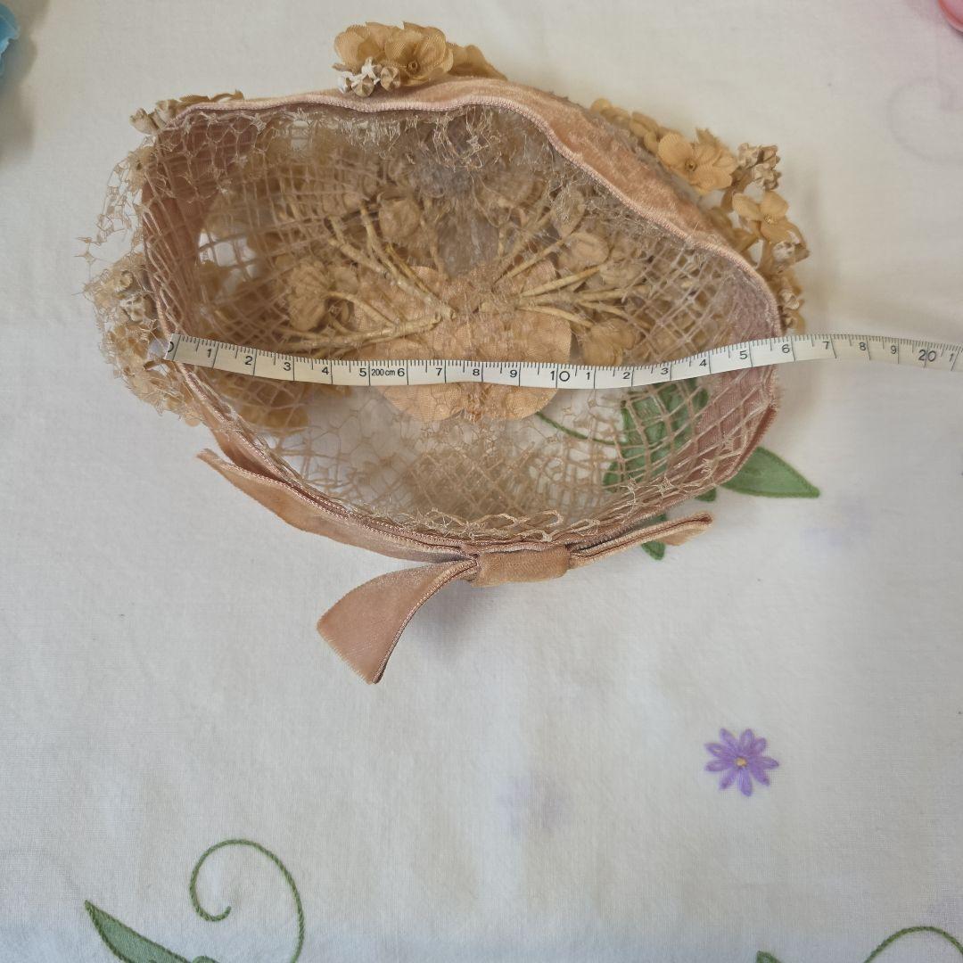 アンティーク　ビスクドール用ドレス　チョコレート色　布花ボネ付き