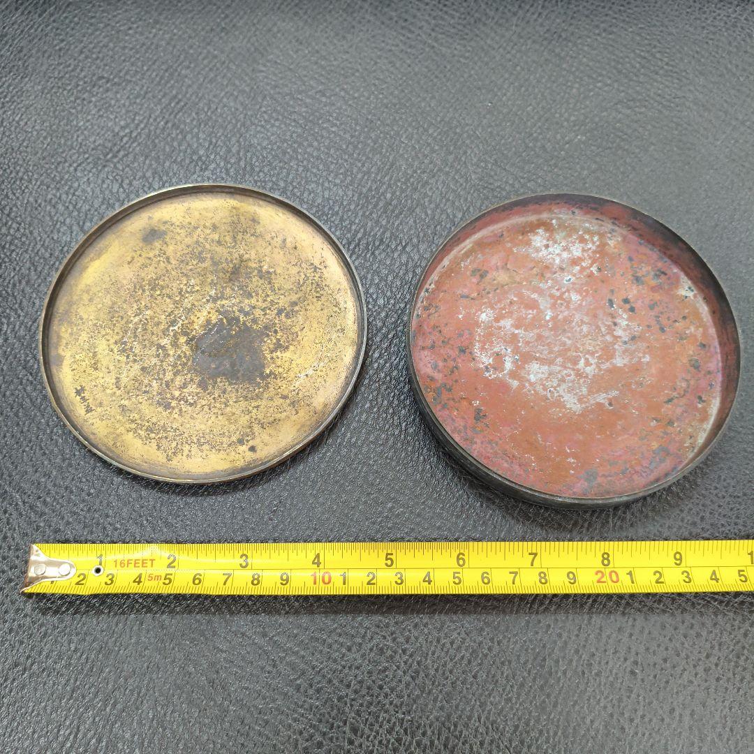 【希少・名品】中国古玩 銅製墨盒「林三益」径8cm／褚遂良『雁塔聖教序』文房具