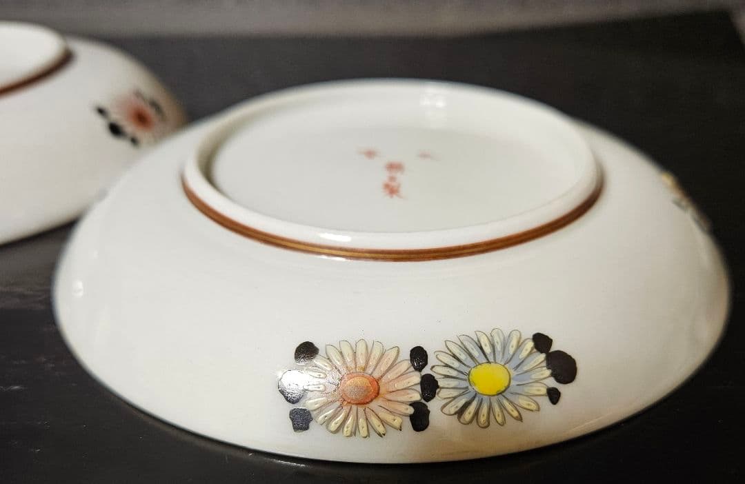 【最上作品❗】明治時代　九谷焼　九谷朝日製　金彩色絵　月明かりに柳に魚の図　2客