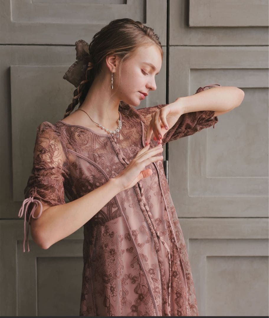 あや　Dorry Doll エンブロイダリーレイヤードドレス　ピンク