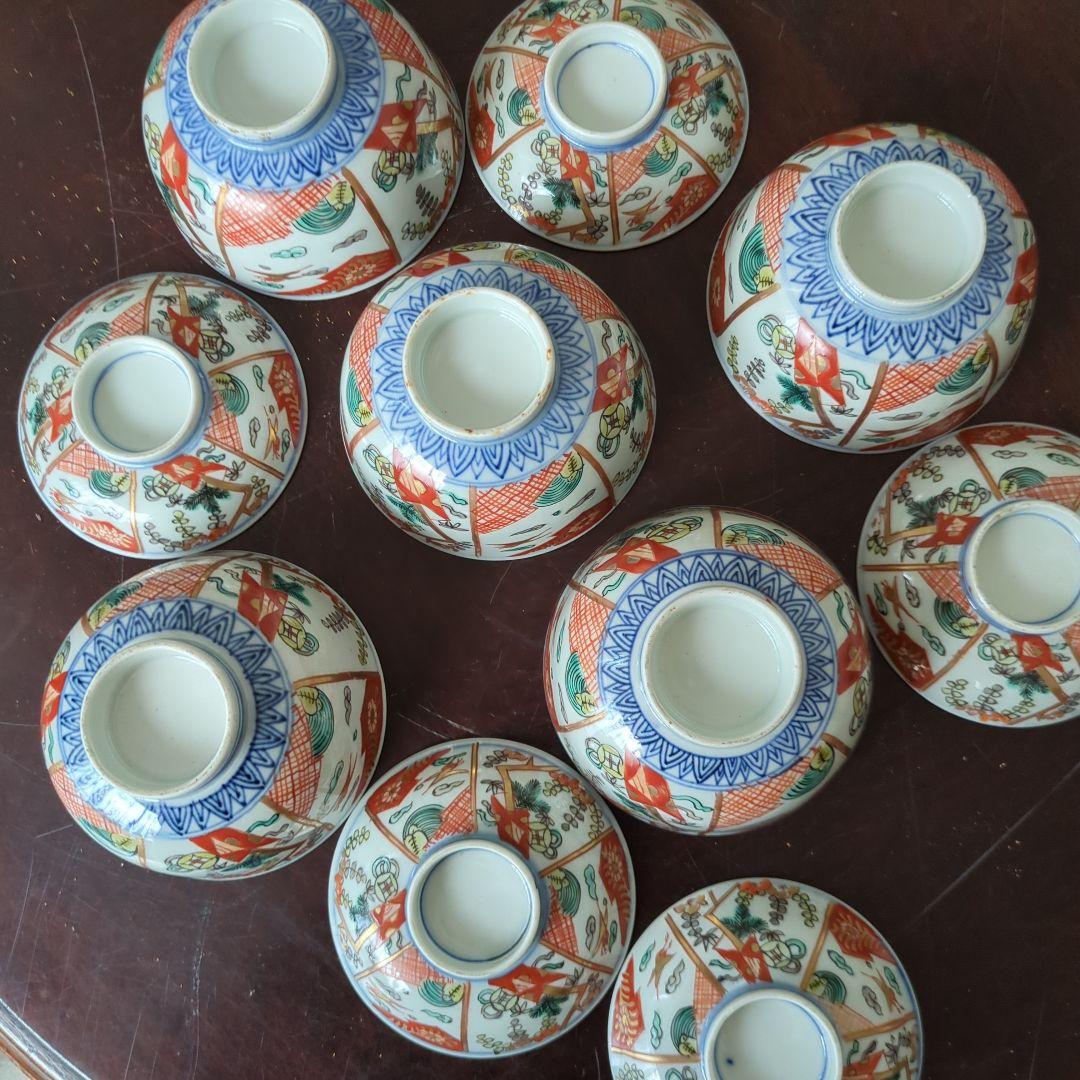 骨董 伊万里 古伊万里 蓋茶碗 色絵 金彩 煮物碗 アンティーク 5つ〜