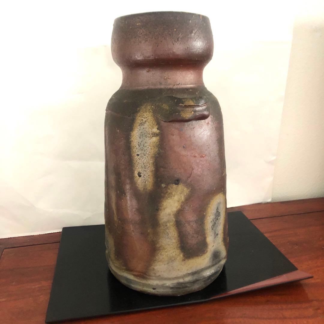 備前焼　柴岡紘一　花入　花瓶　耳付　箱　骨董　アンティーク　インテリア　華道