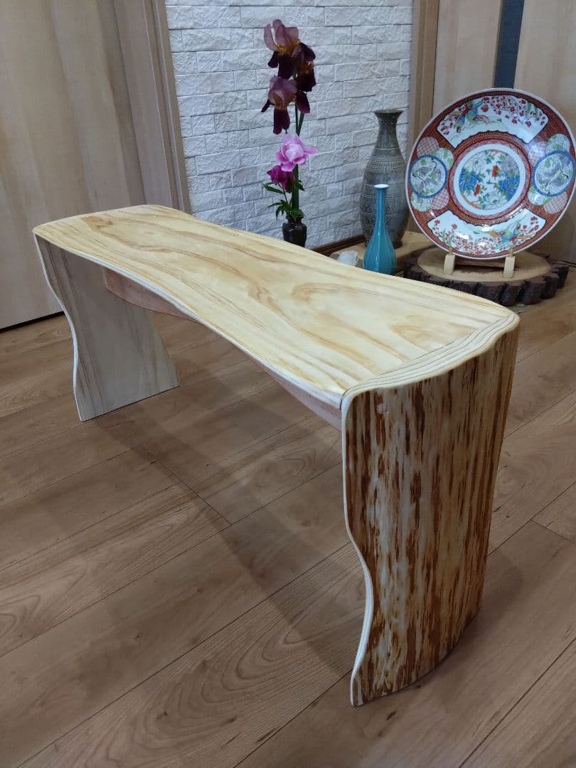 杉のベンチ65　Rin❕座面は杉の模様が綺麗、脚は丸太風