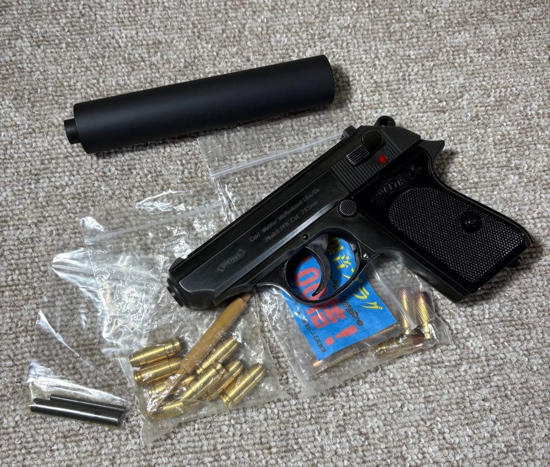 マルシンHWモデルガンワルサーPPKサイレンサー、レアグリップ付Ｊボンドイメージ