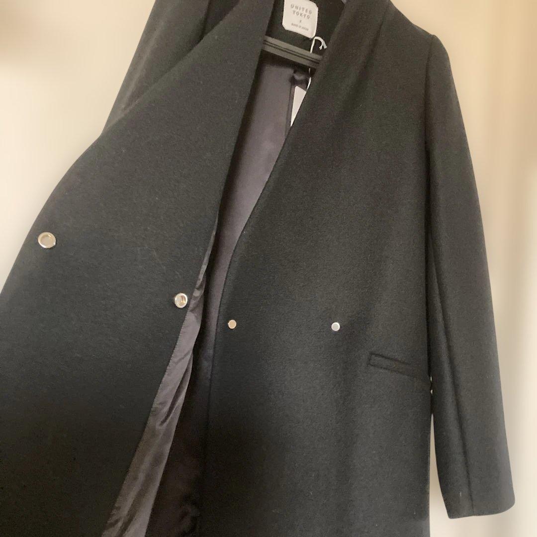 新品タグ付★UNITED TOKYO 黒ノーカラーコート　卒入園卒業式セレモニー