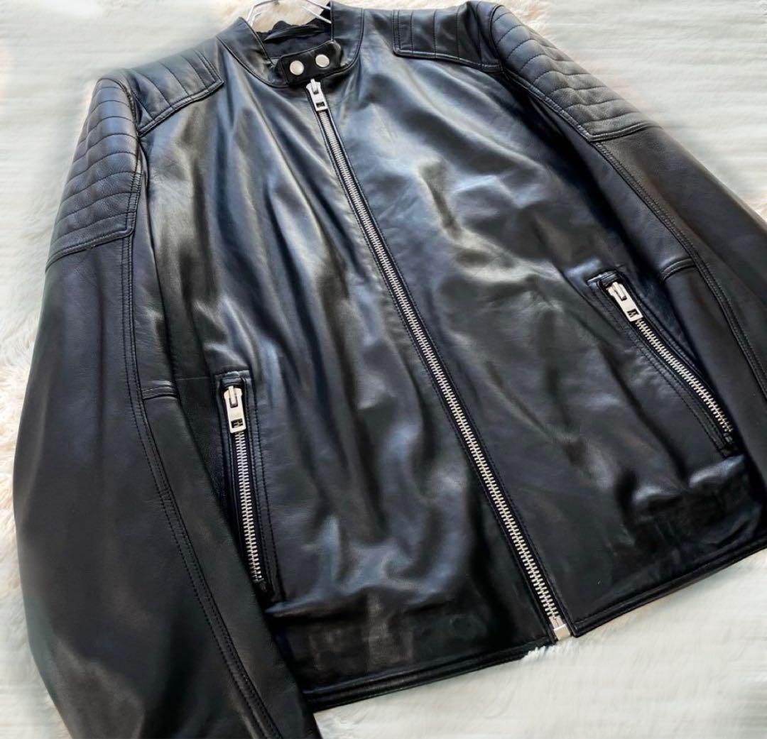 HUGO BOSS　レザー　ライダースジャケット　黒　52