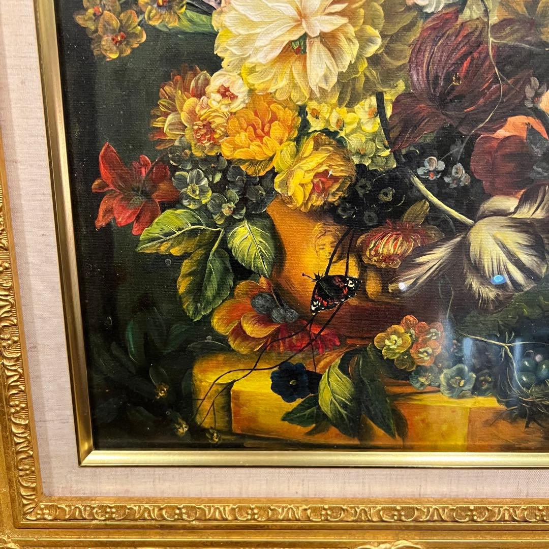 美品　真作 油絵 S アンダーソン　花　高級額装　F６号