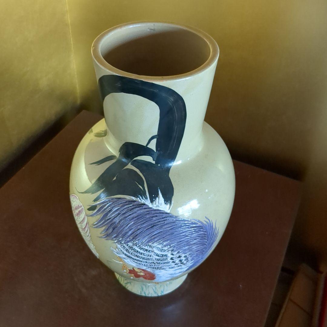 阿漕焼　大花瓶　鳥の図盛り絵