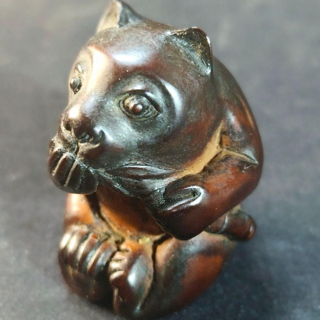 江戸骨董 木彫り根付 熊クマ 手作り 無銘 時代物 旧家蔵出し 蒐集家放出美品