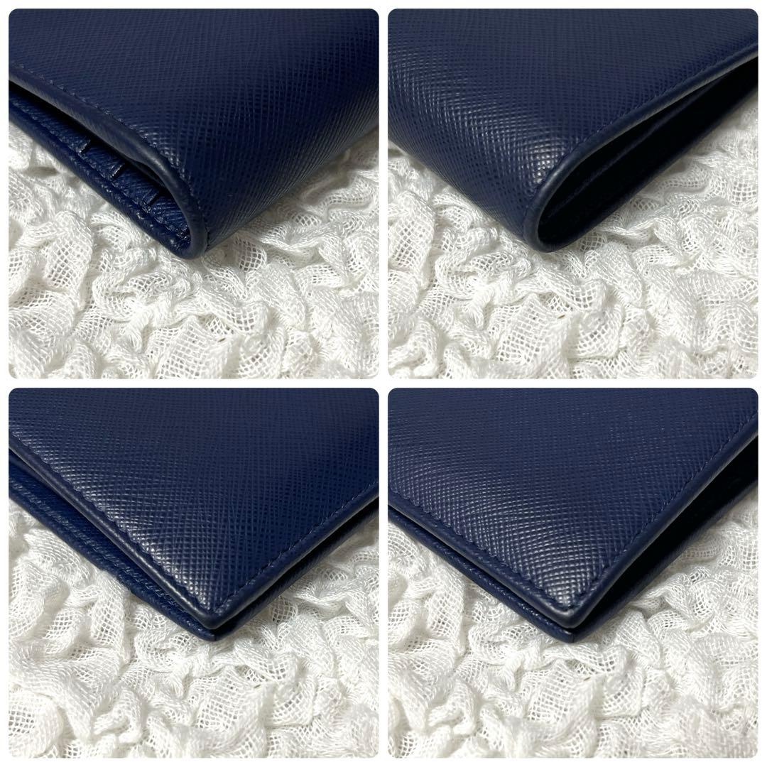 未使用級✨PRADA ネイビー 二つ折り財布　サフィアーノレザー　コンパクト