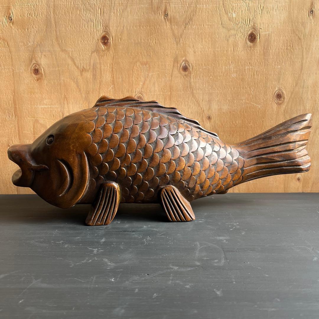 木彫 鯉 置物 骨董 自在鉤 飾り