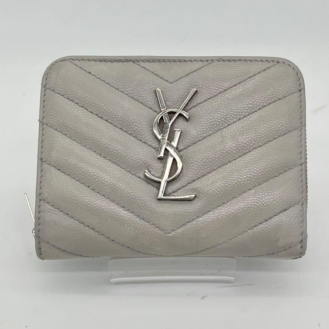 サンローラン 二つ折り財布 カサンドラ Vステッチ キャビアスキン 保存袋付き