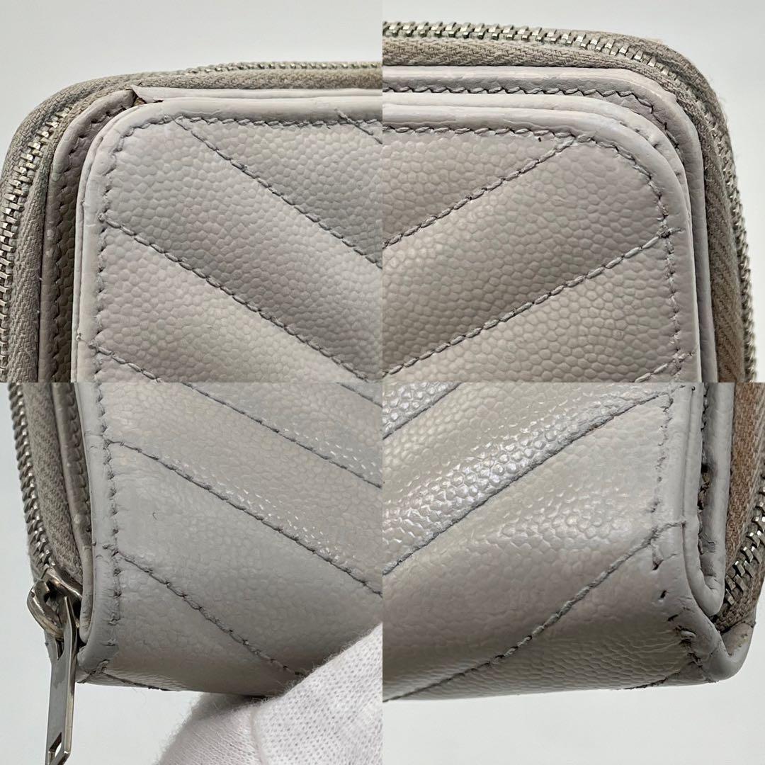 サンローラン 二つ折り財布 カサンドラ Vステッチ キャビアスキン 保存袋付き