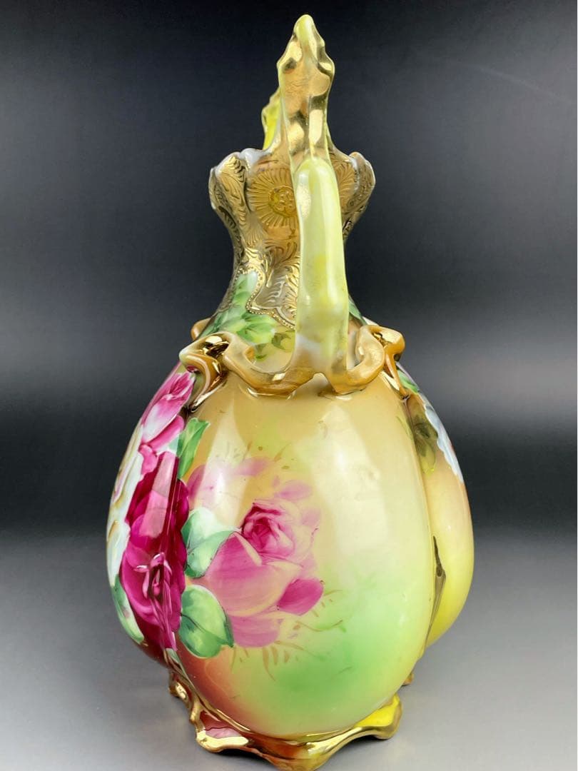 オールドニッポン ２２．８cm アールヌーボー薔薇紋 花瓶 ピッチャー 水差し