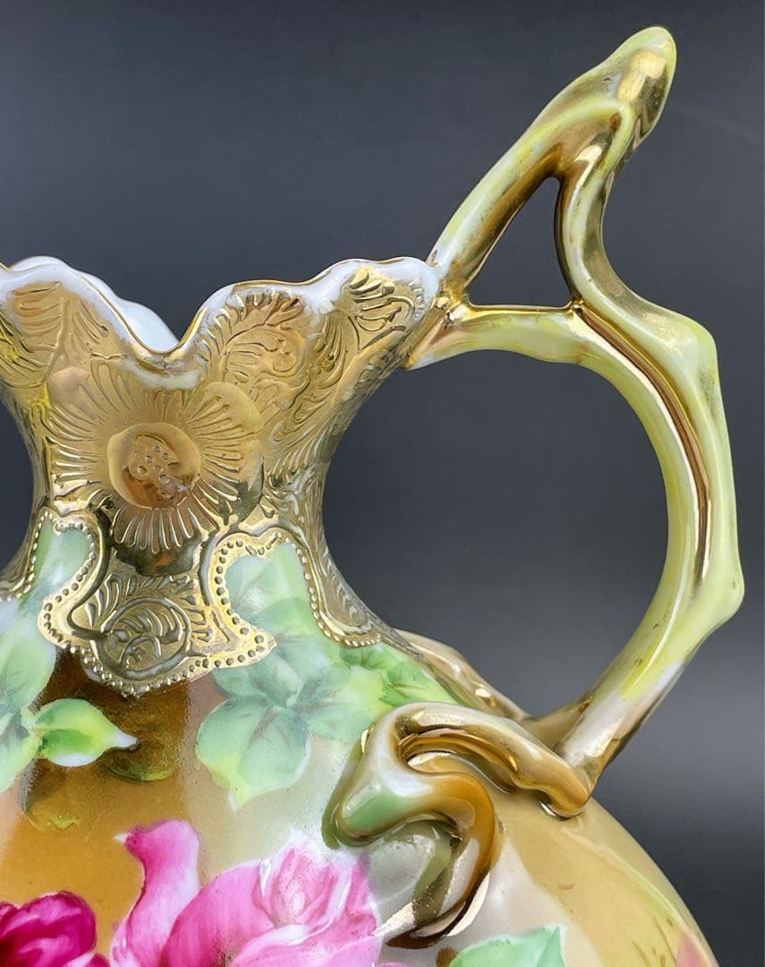 オールドニッポン ２２．８cm アールヌーボー薔薇紋 花瓶 ピッチャー 水差し