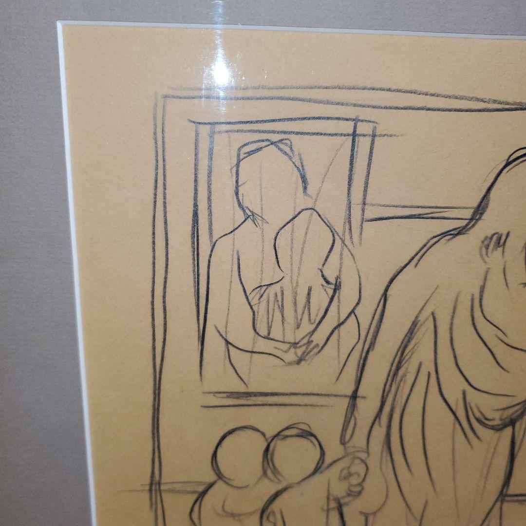 パブロピカソ 、鉛筆画 、母と子 サインあり、原画、デッサン、一点物