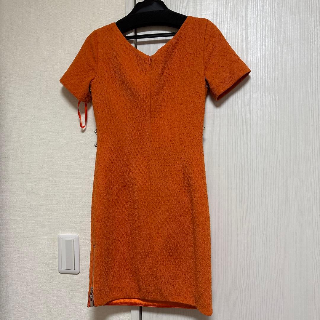 オレンジ ビジュー装飾 タイトドレス
