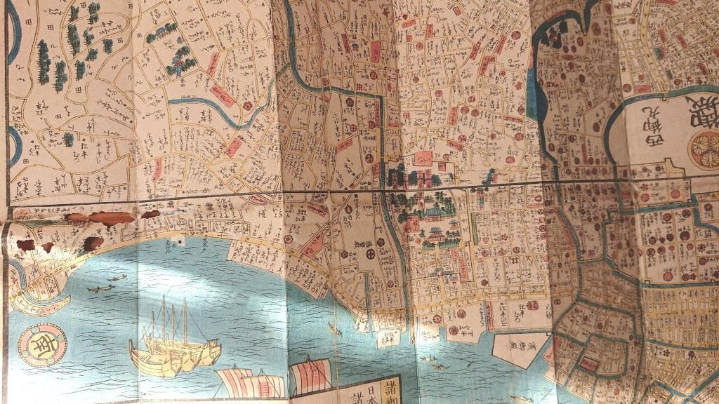 16　天保改正御江戸大絵図　弘化2年改正　高井蘭山　岡田屋嘉七　木版色摺