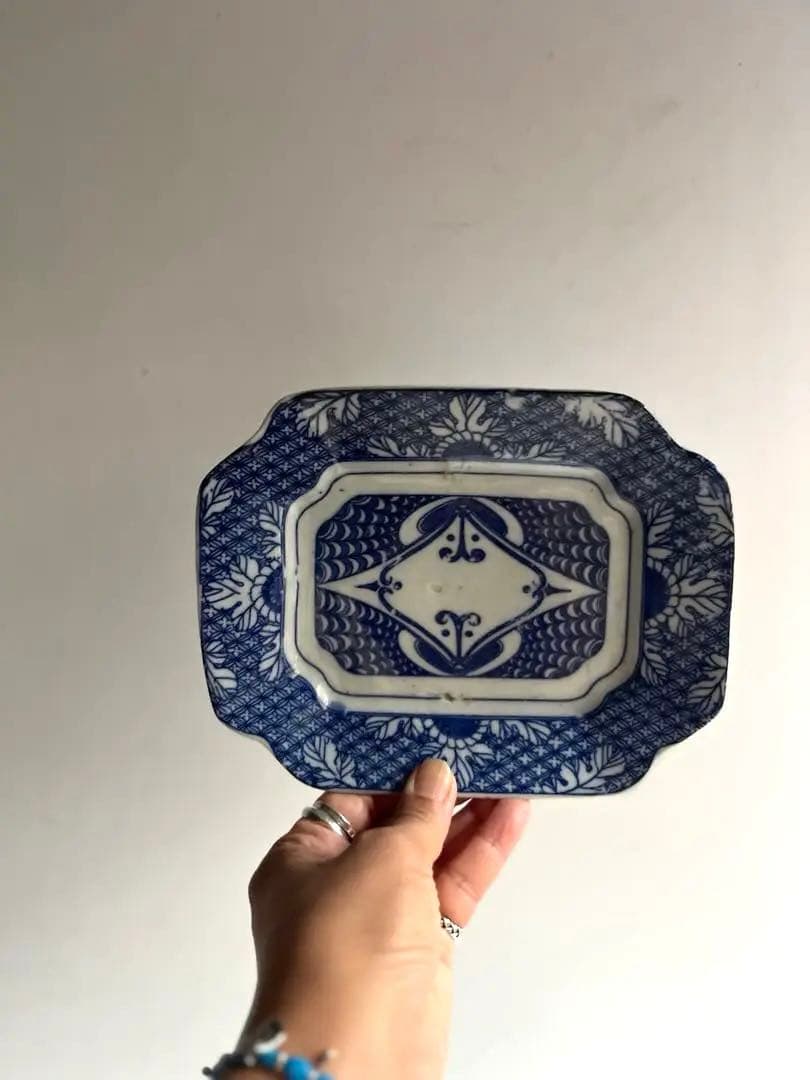 【k.様リクエスト】492 骨董 アンティーク 変形長四角皿 2点