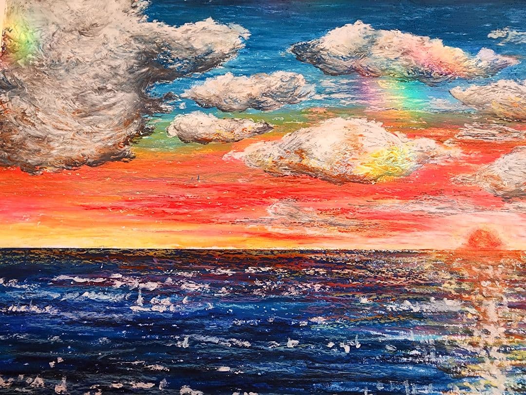 パステル画　風景画　海