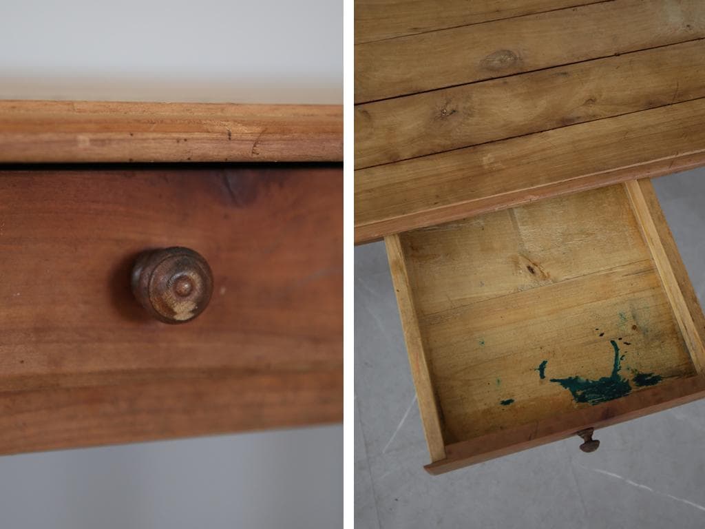 フランスアンティーク木製ダイニングテーブル/机/作業台デスク/飾り棚(88-80