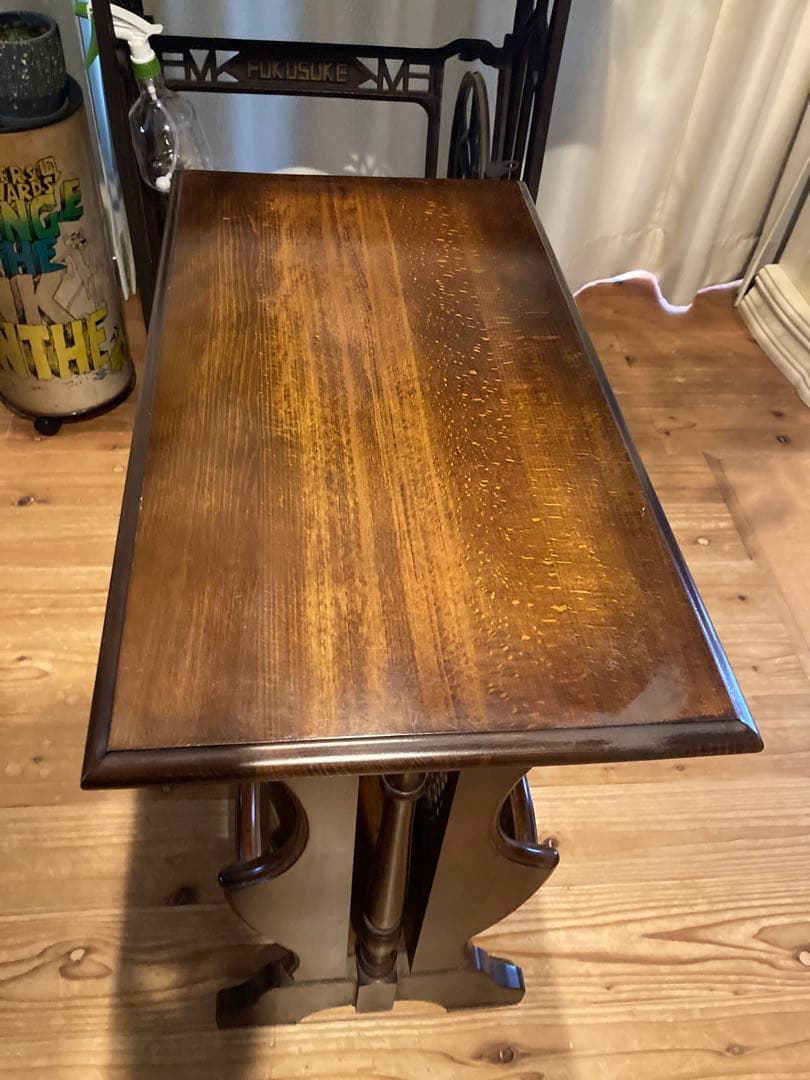 カリモクコロニアル　マガジンラック付サイドテーブル　木製　昭和レトロ