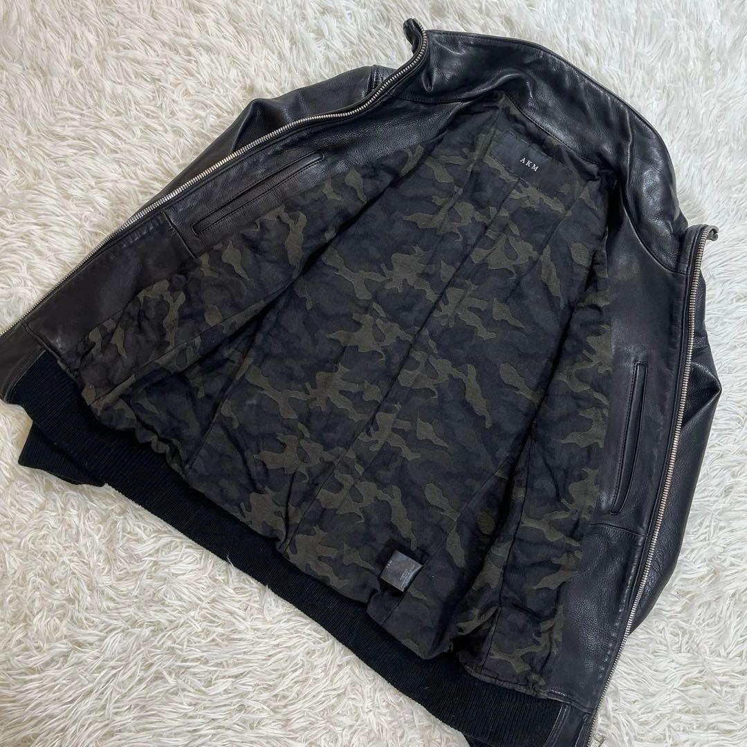 【美品】AKM レザージャケット　牛革　ブラック　S 日本製　裏地カモ