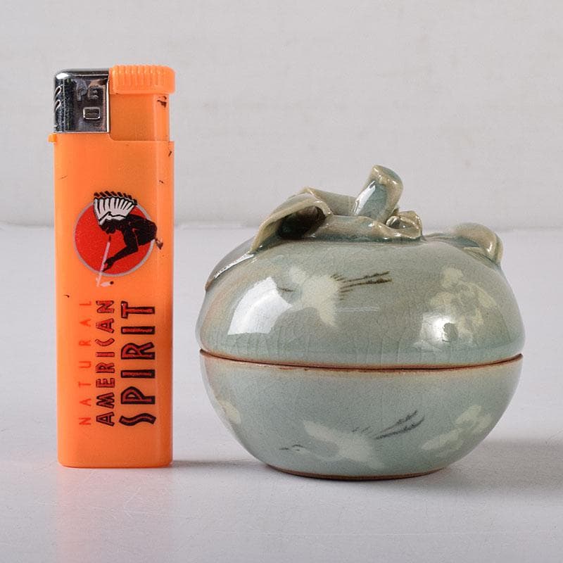 韓国人間文化財　柳海剛(柳根瀅)作　高麗青磁　蜜柑型　香合　C　7610