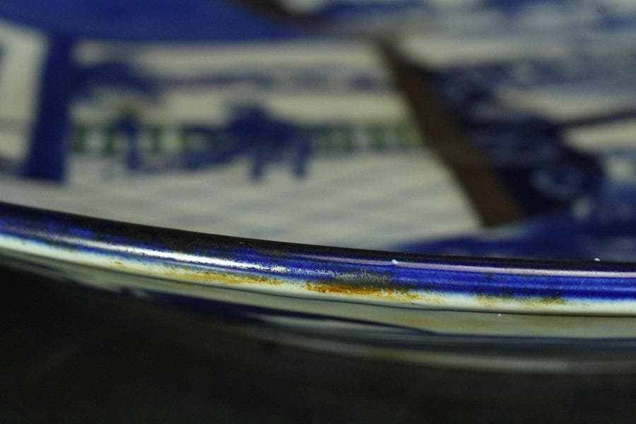 染付 明治 大正時代 大皿 文明開化 風景画 希少(K-YC476)