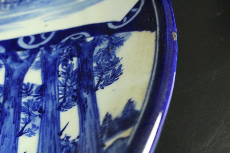 染付 明治 大正時代 大皿 文明開化 風景画 希少(K-YC476)