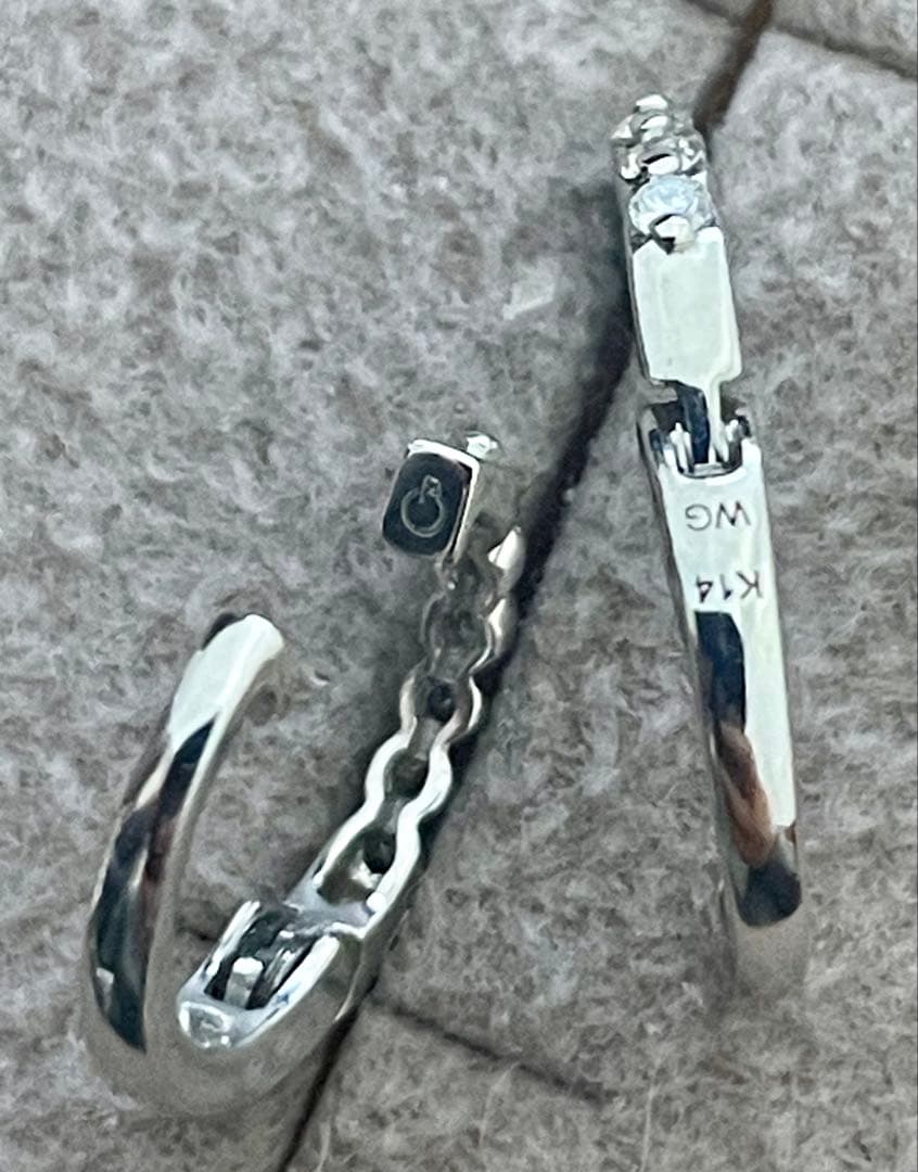 GSTV k14WGダイヤモンド0.15ct フープピアス　中折れ