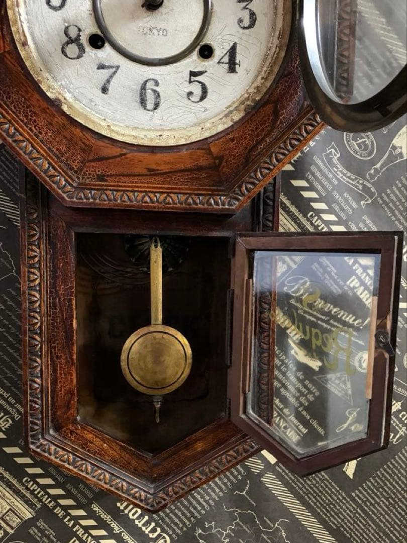 【アンティーク】SATO's CLOCK FACTORY ゼンマイ式八角古時計