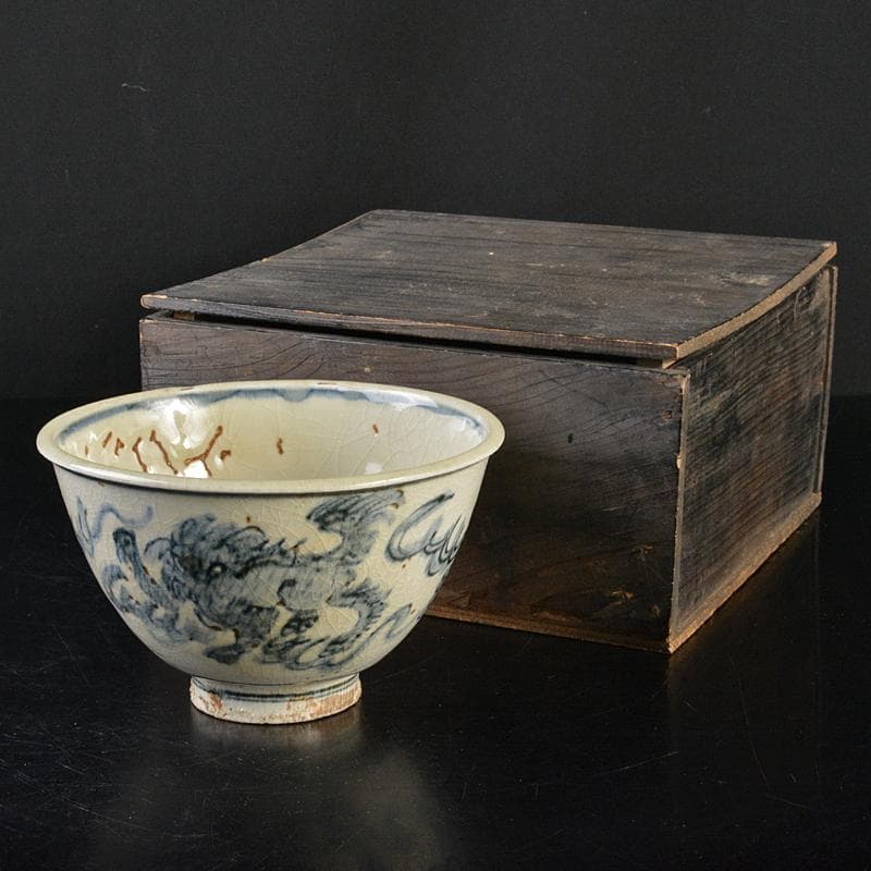 九谷焼　古九谷　染付　神獣文　鉢　時代箱付　V　R7217