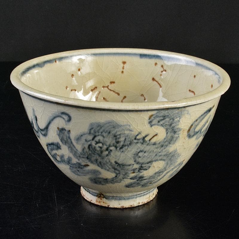 九谷焼　古九谷　染付　神獣文　鉢　時代箱付　V　R7217