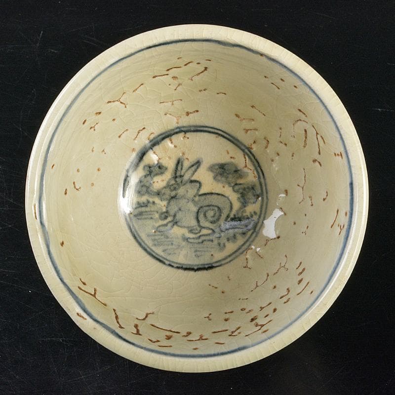 九谷焼　古九谷　染付　神獣文　鉢　時代箱付　V　R7217