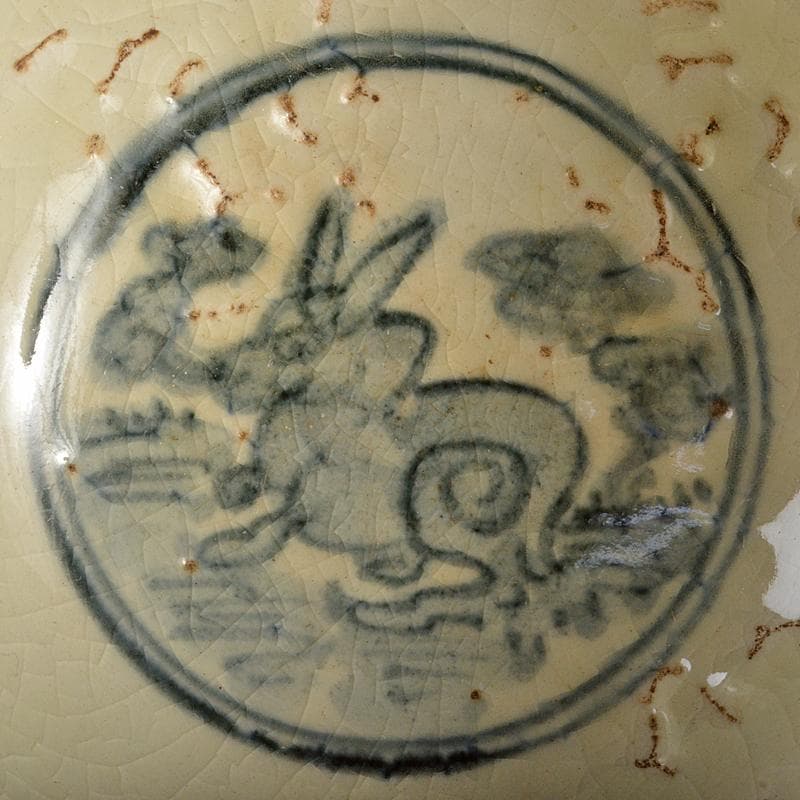 九谷焼　古九谷　染付　神獣文　鉢　時代箱付　V　R7217