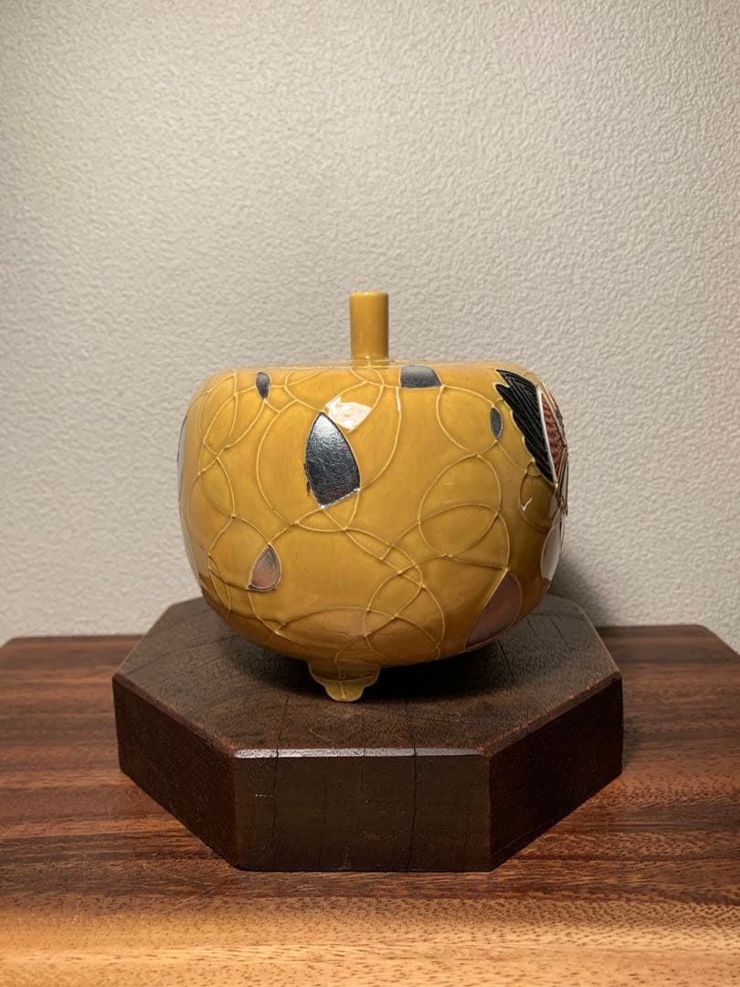 二代目 中村翠嵐 古代黄交趾 鴛鴦香爐 香炉 黄交趾 京焼 茶道具 共箱 共布付