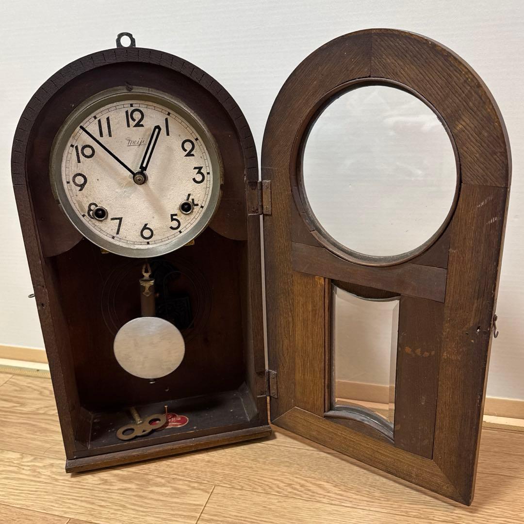 〈完動〉明治時計社　Ｒ型ゼンマイ振り子時計　ボンボン時計　古時計