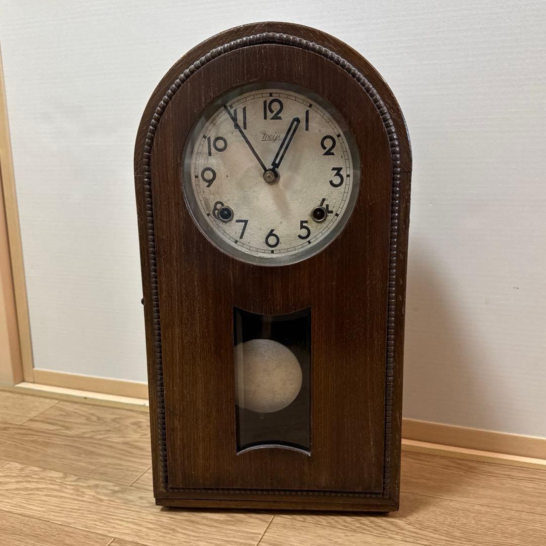 〈完動〉明治時計社　Ｒ型ゼンマイ振り子時計　ボンボン時計　古時計