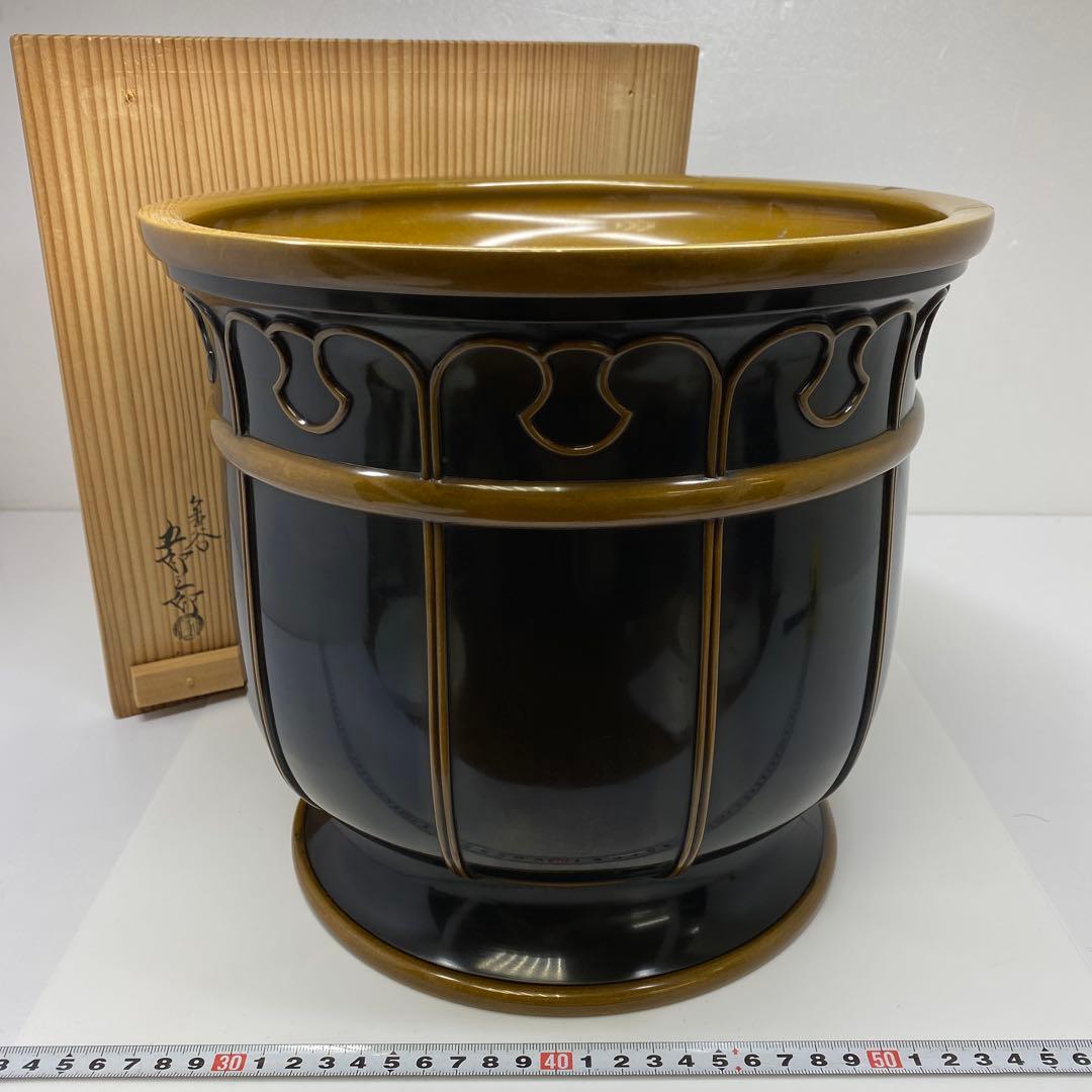 金谷五郎三郎　黒唐銅蓮萌式火鉢　共箱　トトサカ　東さ7-0315☆2F