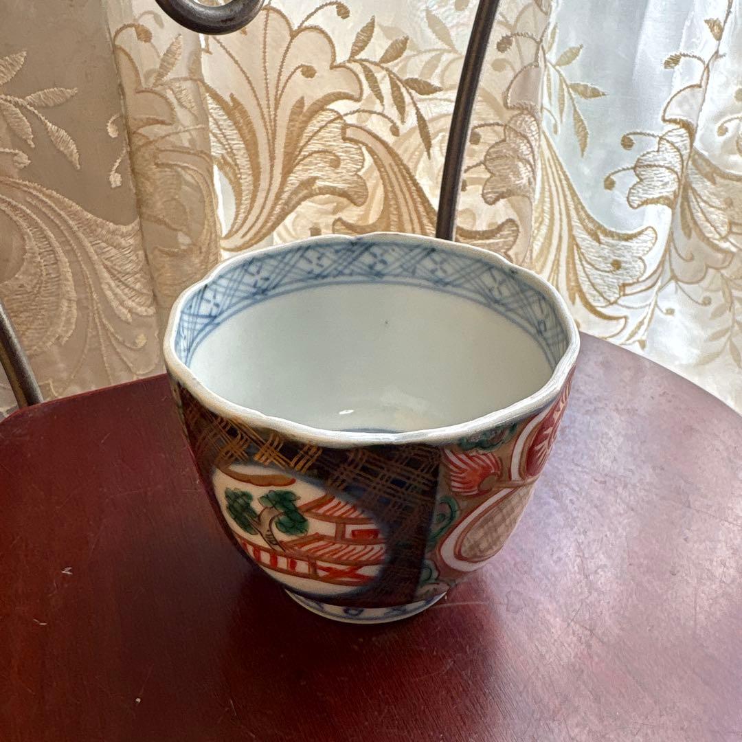 期間限定最終処分特価逸品古伊万里色絵蕎麦猪口　完品五客セット大きめ　素敵な雰囲気