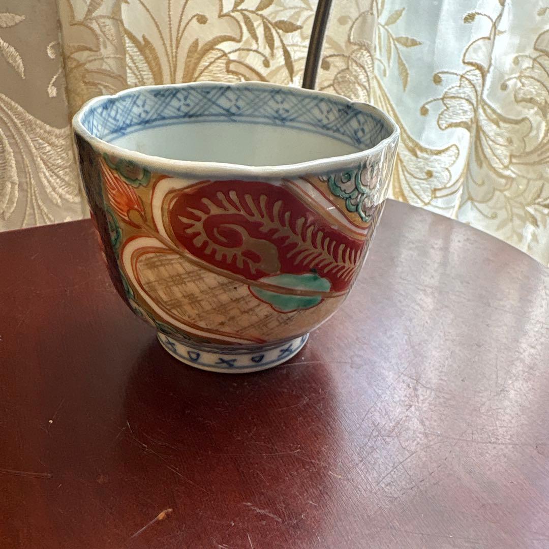 期間限定最終処分特価逸品古伊万里色絵蕎麦猪口　完品五客セット大きめ　素敵な雰囲気