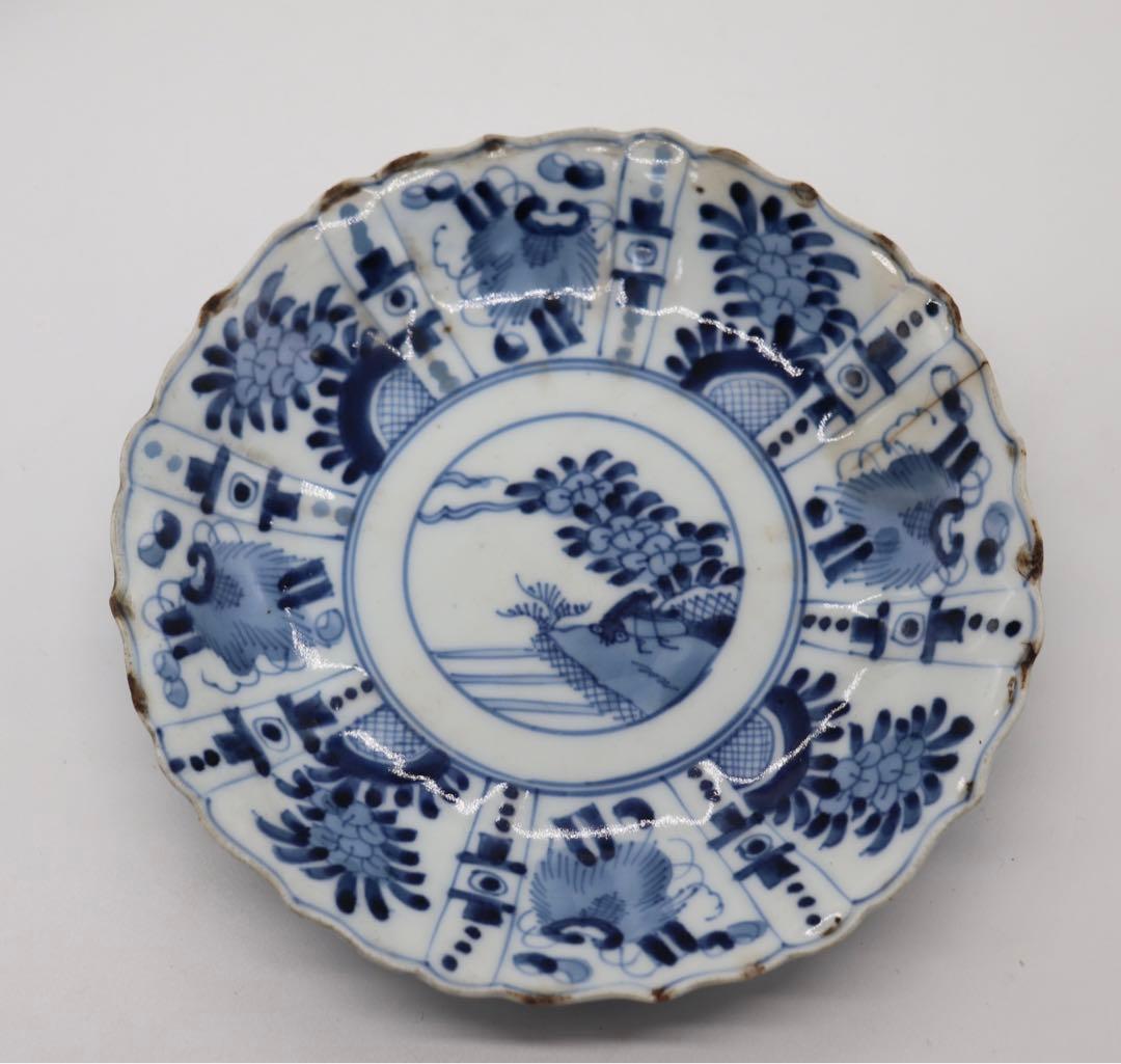 中国　明時代　染付花卉昆虫紋皿3点　送料込み0201