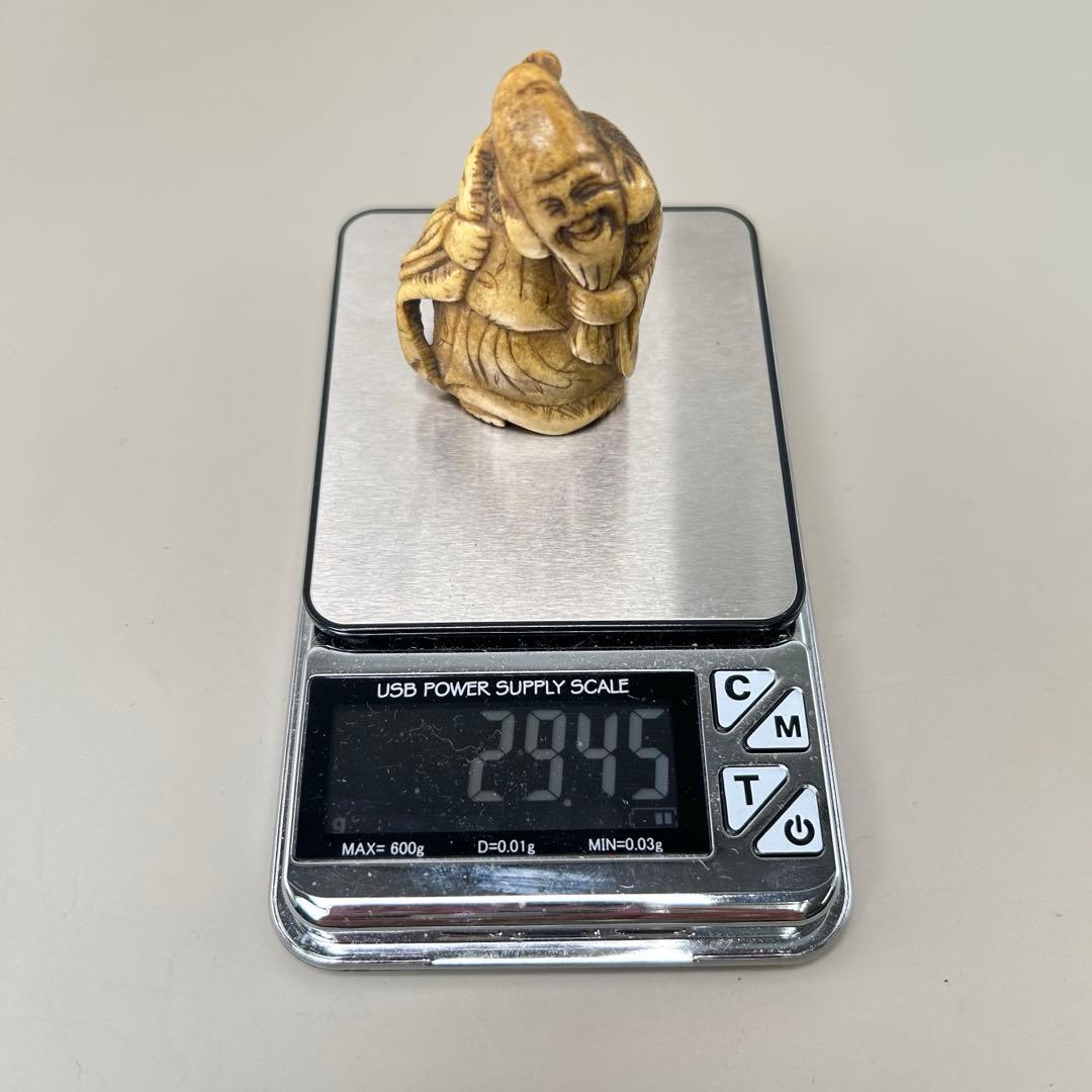 笑顔の老人の彫刻極上根付天然素材アンティーク骨董飾り物古美術置物細密細工