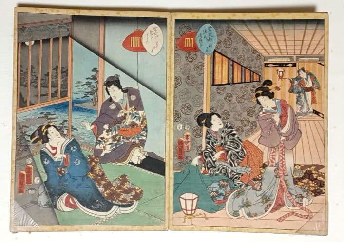 浮世絵版画画帖紫式部源氏かるた54枚揃い目録付き二代国貞画安政4年出版