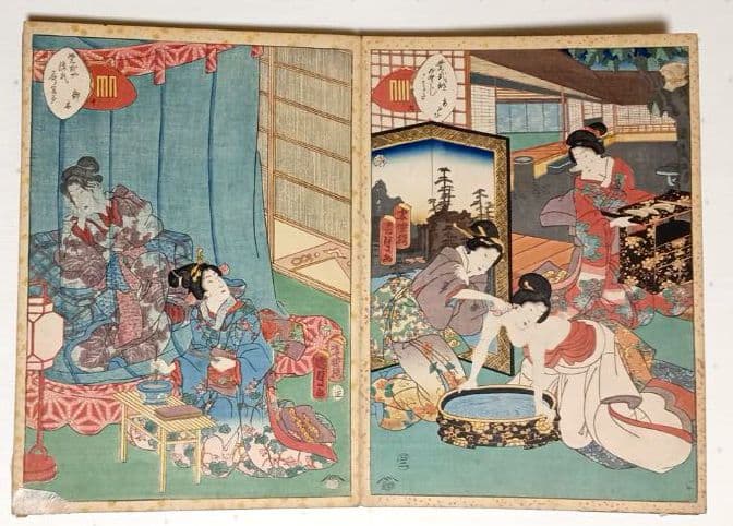 浮世絵版画画帖紫式部源氏かるた54枚揃い目録付き二代国貞画安政4年出版